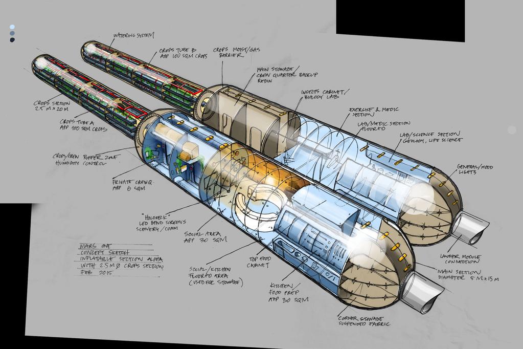 Набросок иллюстрации демонстрирующей модули колонии проекта Mars One. Изображение 4.